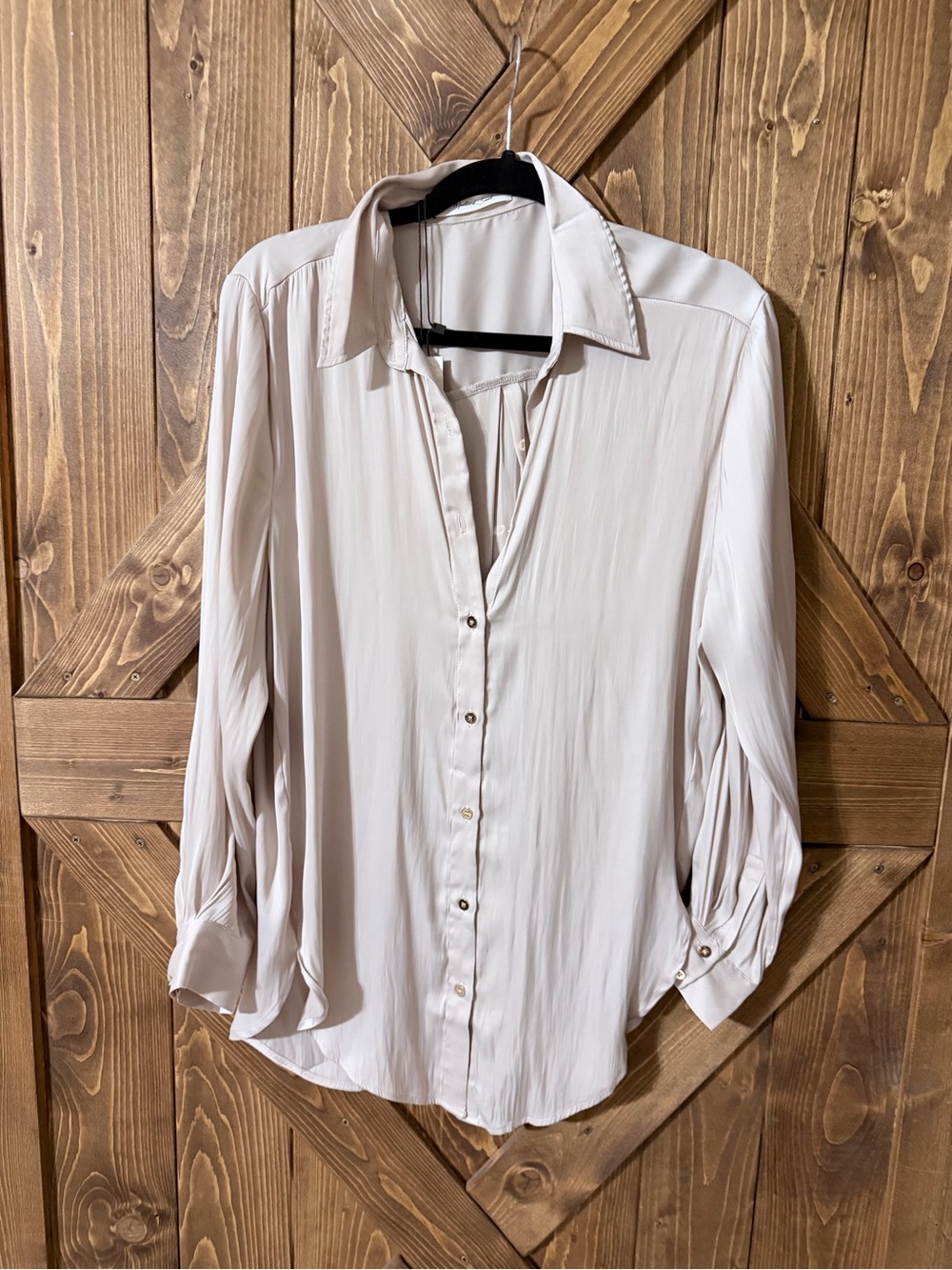 Mustard Seed Silky Cream Button-Down Shirt with Collar